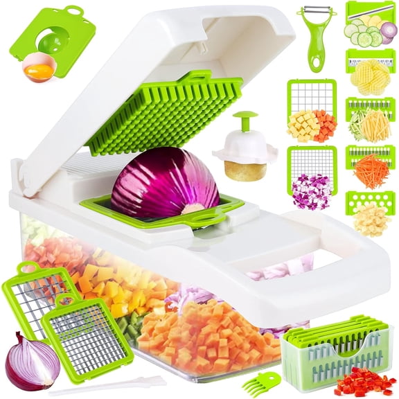 Vegetable Chopper, Pro Onion Chopper, 14 in 1Multifunctional Food Chopper, Kitchen Vegetable Slicer Dicer Cutter,Veggie Chopper With 8 Blades,Carrot and Garlic Chopper With Container(