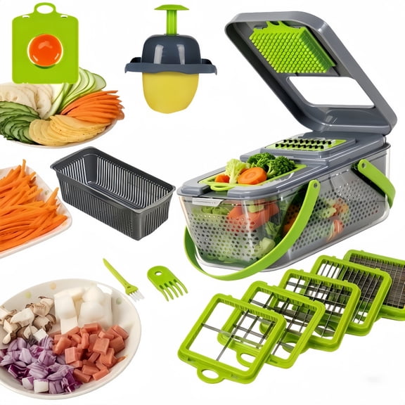 Vegetable Chopper, Pro Onion Chopper, 22 in 1Multifunctional Food Chopper, Kitchen Vegetable Slicer Dicer Cutter,Veggie Chopper With 13 Blades,Carrot Chopper With Container-kitchen essentials