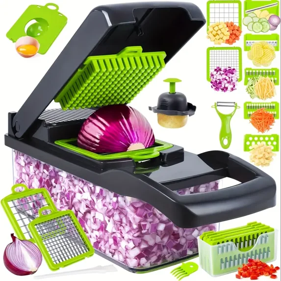 AR Ticktrove Vegetable Chopper 16-in-1 - Food Chopper with 8 Stainless Steel Blades for Kitchen