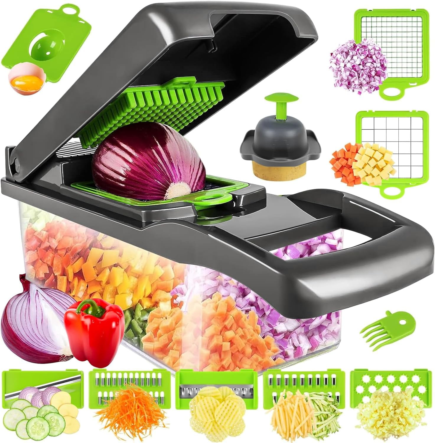 Dark Gray Multifunctional Vegetable Chopper with Stainless Steel Blades