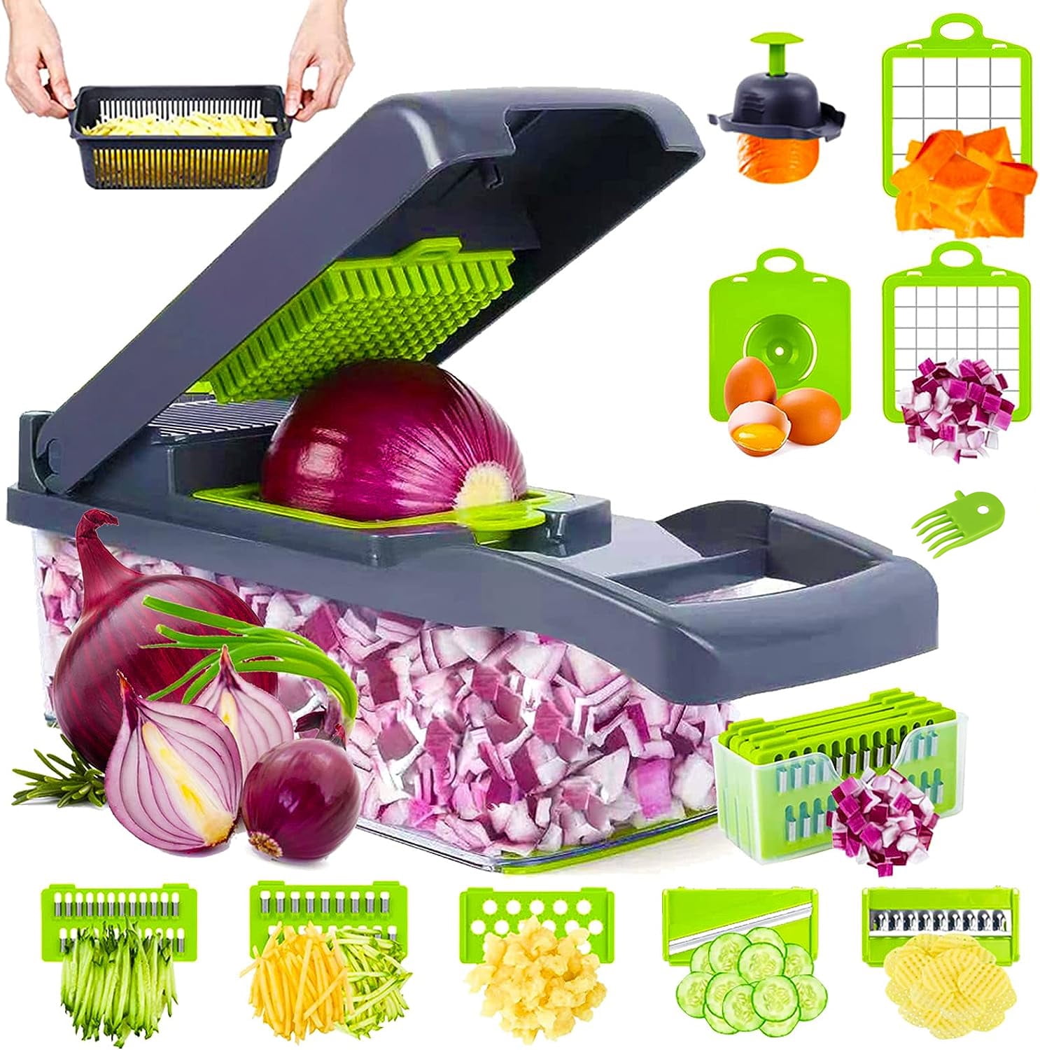 MegaChef 8-in-1 Multi-Use Slicer Dicer and Chopper with Interchangeable  Blades, Vegetable and Fruit Peeler and Soft Slicer