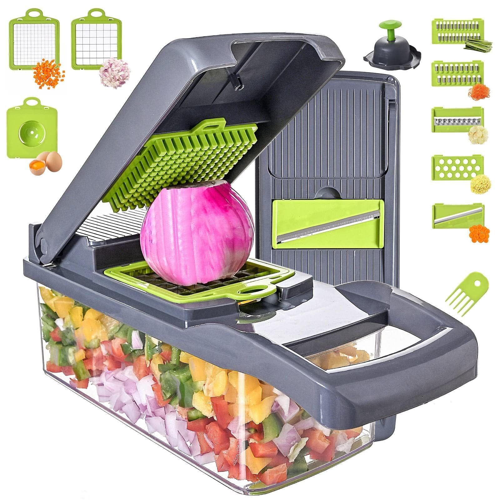 Vegetable Chopper Slicer 13-in-1 with Spice Chopper Set 7 Blades Veggie ...