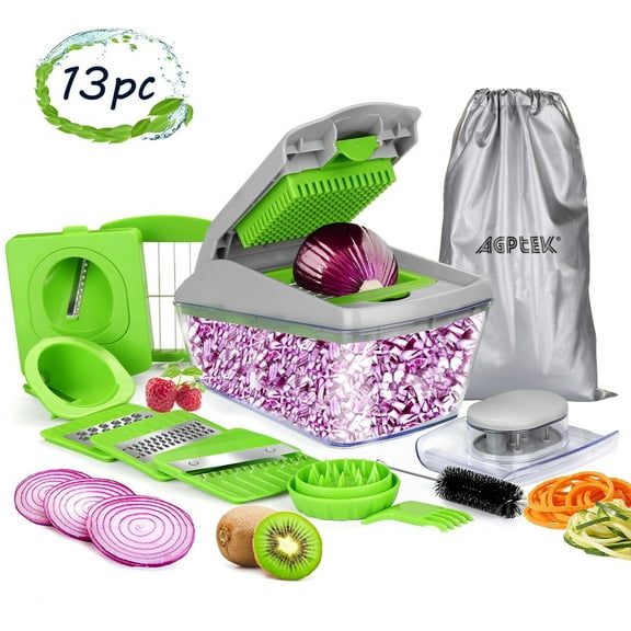 Vegetable Chopper Slicer Dicer 13 Pieces, Vegetable Spiralizer Mandoline Slicer Vegetable Dicer Food Chopper Dicer Pro, Veggie Shredder Cutter, with Brush and Organizer Bag, Dishwasher Safe