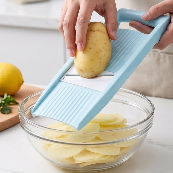 Vegetable Chopper Slicer Multi-purpose Handheld Food Grater with Stainless Steel Blades & Peeler Multi Cutter Shredder for Potato Carrot Cheese Home Kitchen Meal Prep Use