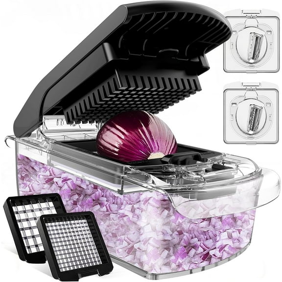 Vegetable Chopper - Spiralizer Vegetable Slicer - Onion Chopper with Container - Pro Food Chopper - Slicer Dicer Cutter - (4 in 1, Clear)