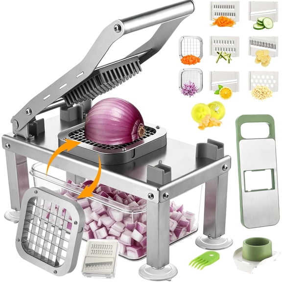 Vegetable Chopper, Stainless Steel Veggie Chopper With 8 Blades, Onion Cutter with Container, Pro All-in-1 Food Dicer, Mandoline Slicer, Potato Dicer French Fry Cutter Salad Grater