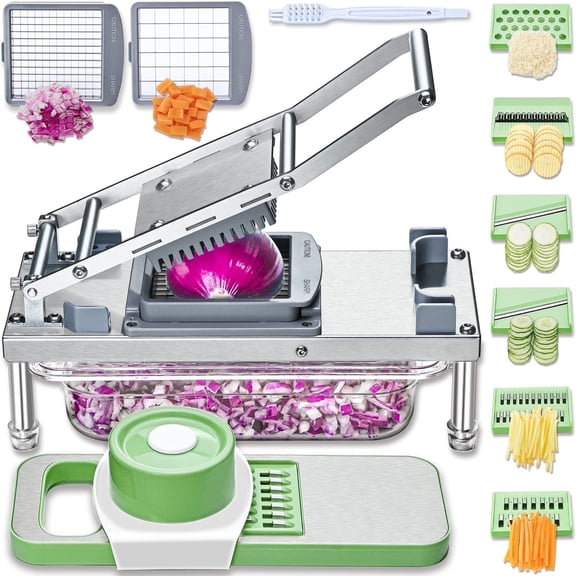 Goldtree Stainless Steel Vegetable Chopper, Veggie Chopper With 8 Blades, Onion Dicer with Container, Food Cutter & Mandoline Slicer Grater