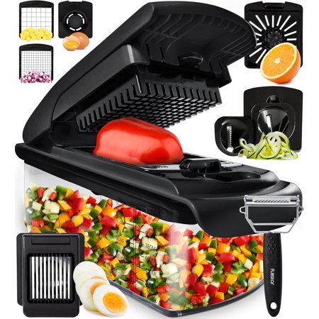 Vegetable Chopper and Spiralizer - Food Chopper with Container, Fruit Slicer, Kitchen Gadgets & Accessories, Home Essentials (9 in 1, White)