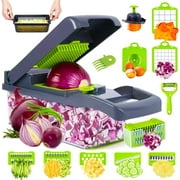 1Pc Green Black 12 in 1 Multifunctional Vegetable Slicer Cutter Shredders  Slicer With Basket Fruit Potato Chopper Carrot Grater