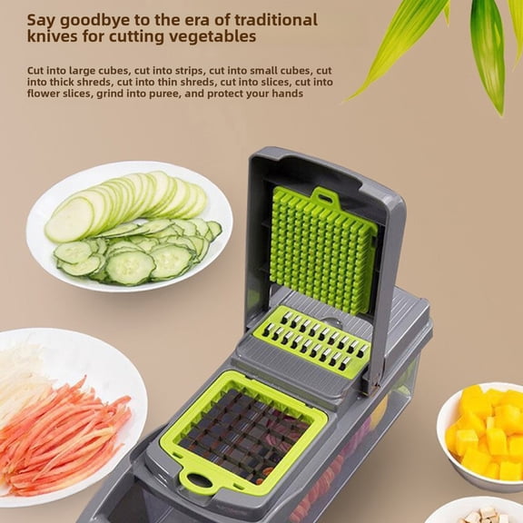 Vegetable Chopper with 1.5L Container Manual Food Veggie Cutter Kitchen Gadgets for Potatoes Tomatoes Cucumbers Carrots