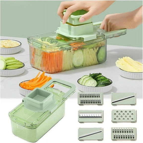 Vegetable Choppers Multifunctional Food Grater 6 Cutting Tools Round Vegetable Choppers with Container Kitchen Dining