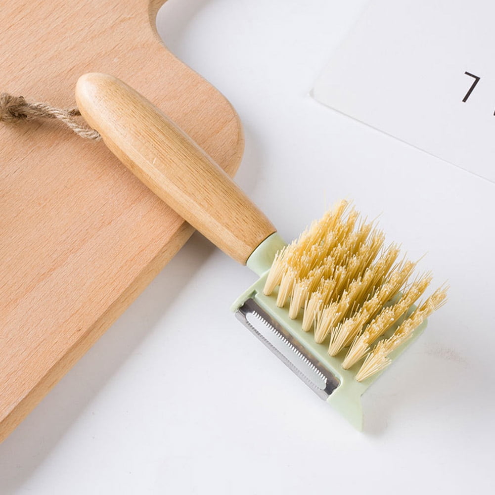 Vegetable Cleaning Brush with Grater Wooden Handle Potato Brush with