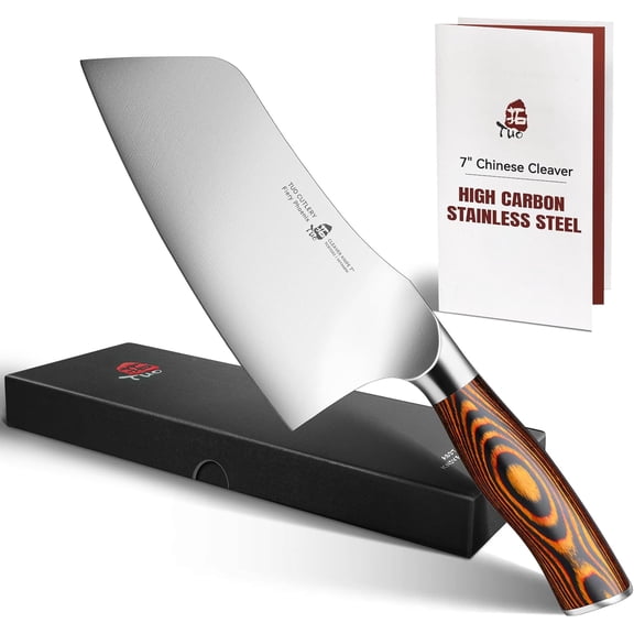 Vegetable Cleaver Knife, Chinese Chef Knife 7 inch Meat with Pakkawood Handle, Stainless Steel Butcher Chopper for Home Kitchen - Fiery Phoenix Series