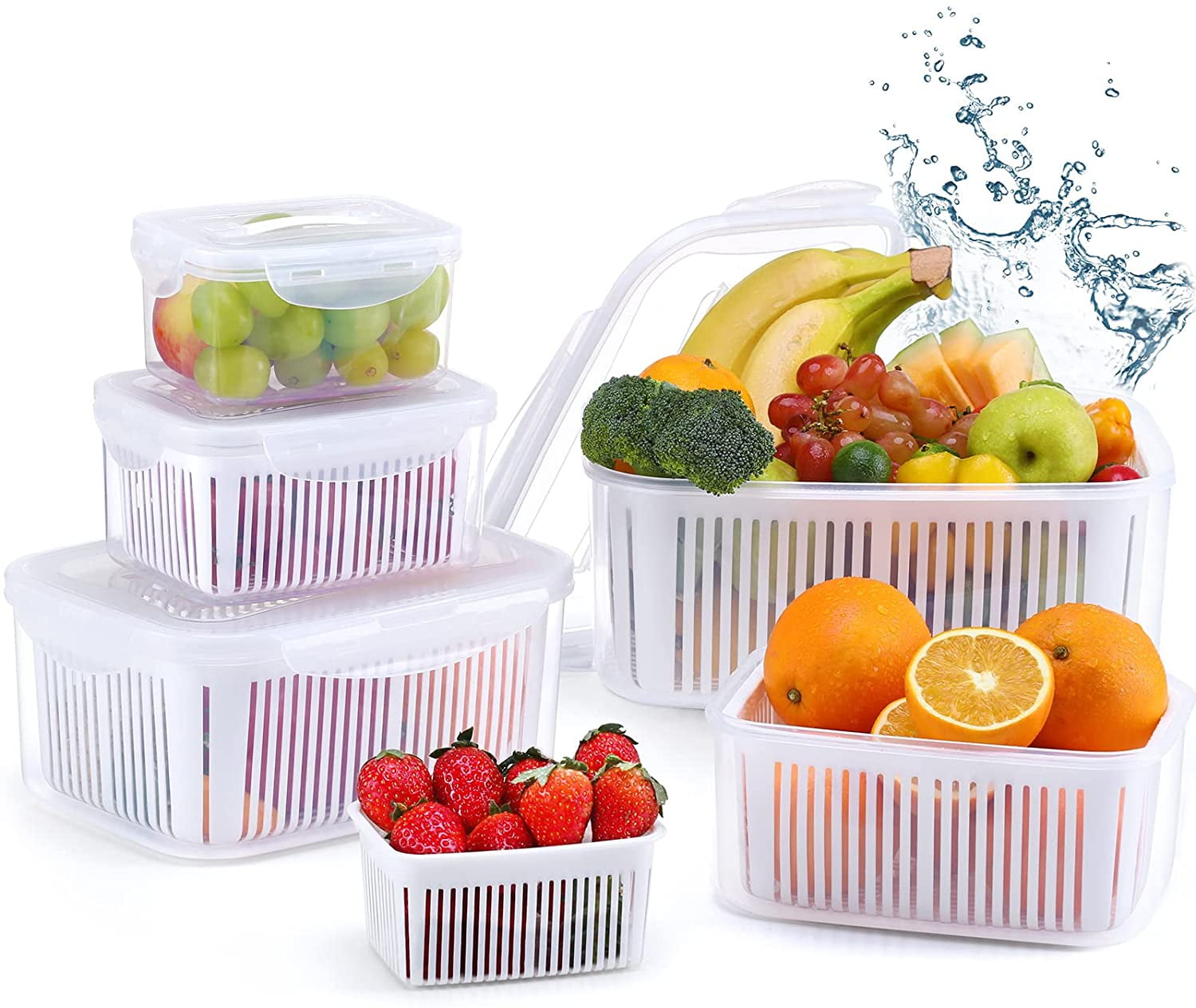 MsPrLs Fruit Storage Containers for Fridge 5 Pack | Fruits and Veggie Containers for Refrigerator with Colander | Keep Produce Vegetables Lettuce