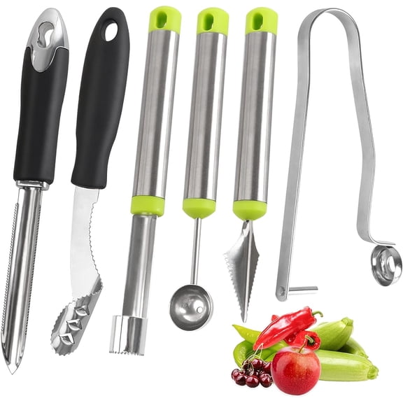 Vegetable Corer Tool, 6 Pcs Stainless Steel Fruit and Vegetable Corer Tools for Home Kitchen Cherry Pear Jujube Zucchini Chili