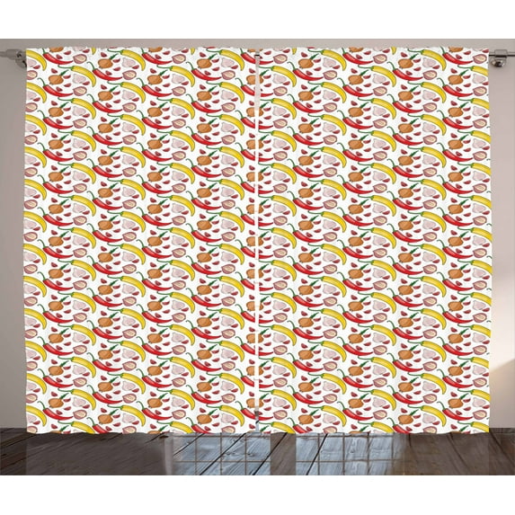 Ambesonne Vegetable Curtains 2 Panel Set, Peppers and Onions, 108" x 84", Multicolor