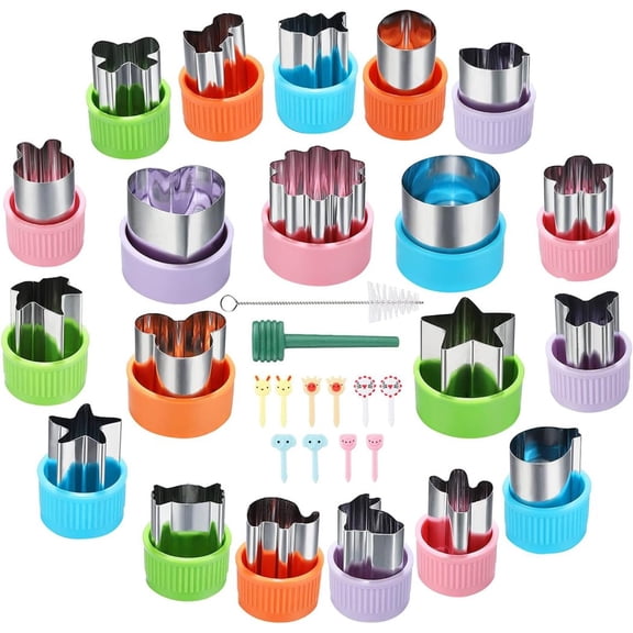 Vegetable Cutter Shapes Set, Mini Cookie Cutters Set, 20pcs, Mini Pie, Fruit and Cookie Stamps Mold with 10pcs Cute Food Picks for Kids Baking and Food Supplement