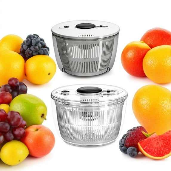 Vegetable Dehydrator – Fruit Dryer | Hand Press, 5L Capacity, Compact Countertop Kitchen Appliance | White, Transparent | Easy Clean ABS PET | 9.64x9.64x5.90 in