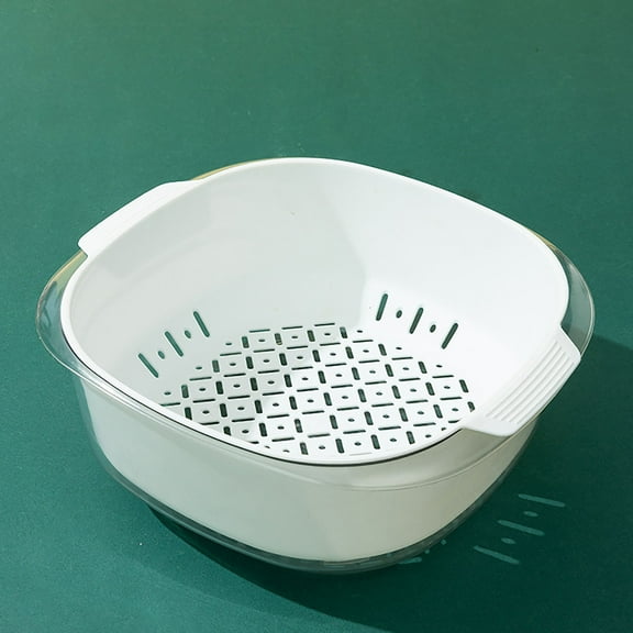 Vegetable Drainage Basket under $5! Yrmaups Double Layer Vegetable Drainer Basket, Plastic Colander and Salad Spinner for Kitchen, Fruit Washing Bowl with Handles for Sink, Countertop