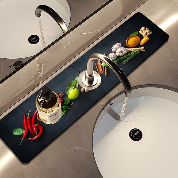 Vegetable Drying Mat for Kitchen Sink, Quick-Dry Absorbent Polyester Dish Drying Pad