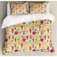 thumbnail image 1 of Vegetable Duvet Cover Set Queen Size, Colorful Doodle Root Vegetables Pattern with Tulips Carrots Radish with Leaves, Decorative 3 Piece Bedding Set with 2 Pillow Shams, Multicolor, by Ambesonne, 1 of 3