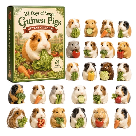 Vegetable Eating Guinea Pig Advent Calendar, 2D Acrylic Cute Pet Eating Veggies Charms Daily Reveal Blind Box for Kids, 24 Pieces