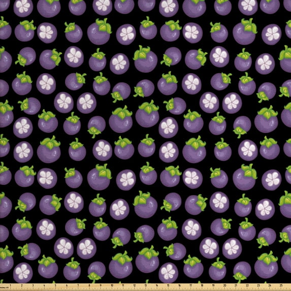Ambesonne Vegetable Fabric by the Yard Upholstery, Eggplants with Flowers, 5 Yards, Charcoal Grey Eggplant