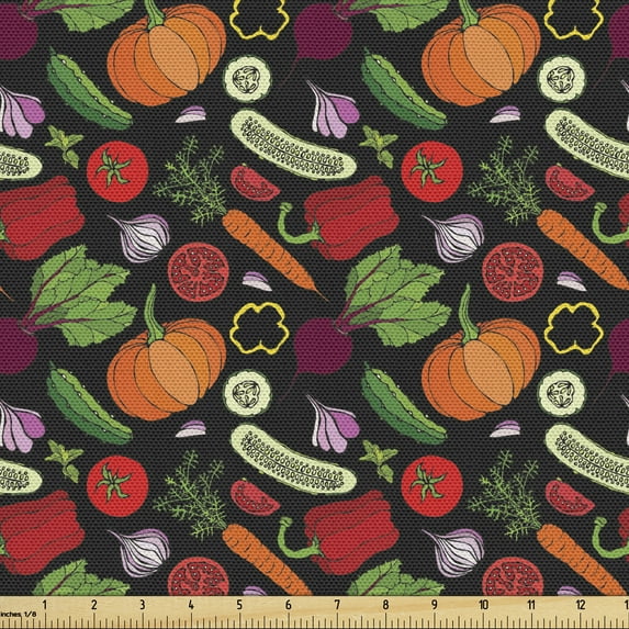 Ambesonne Vegetable Fabric by the Yard Upholstery, Cuisine Food Art Pattern, 5 Yards, Multicolor