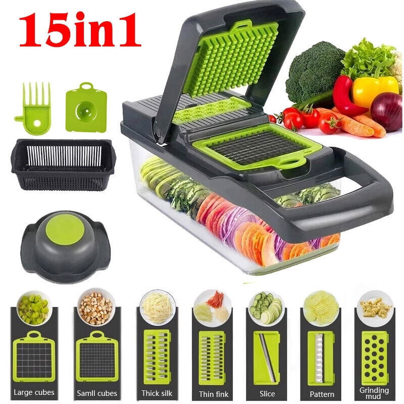  Vegetable Chopper Onion Chopper Dicer 15 in 1 Professional  Mandoline Slicer for Kitchen, Multifunctional Food Chopper Cutter for  Cucumber, Potato, Tomato, Veggie with 11 blades and Filter Basket: Home &  Kitchen