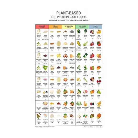 Vegetable Fruit Protein Guide Poster Plant Based Foods Chart Wall Art for Healthy Eating Kitchen Decor Nutrition Chart Protein Sources Dietary Guide Food Pyramid