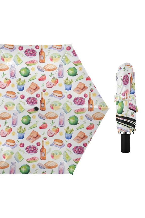 Vegetable Fruits Bottle Bread Compact Sun Umbrella Windproof Travel Umbrellas for Rain Strong Portable UV Protection