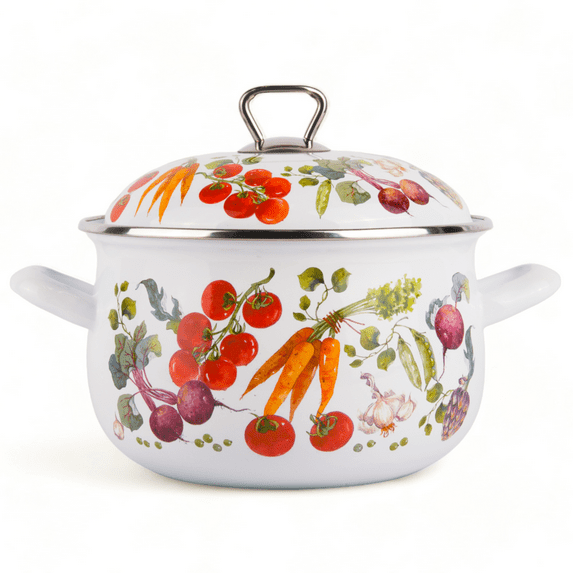Vegetable Garden Belly Deep Stock Pot with Decorated Lid 4-qt. (3.8 L); Diameter: 7.9" (20 cm); Dimensions: 9.45 х 9.45 х 5.1" (24 x 24 x 13 cm)
