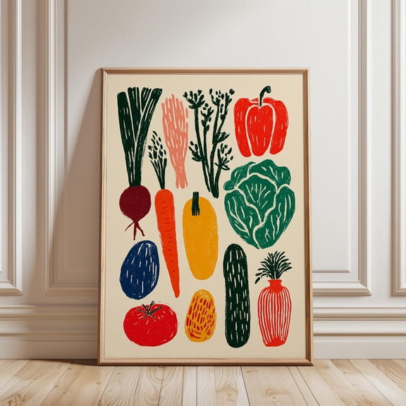 Vegetable Garden Illustration Multicolour Nature Home Wall Decor, Unframed Paper Poster 8x10in