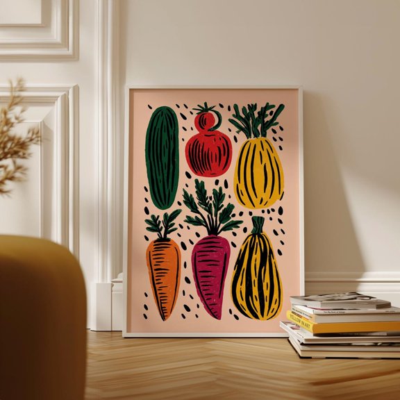 Vegetable Garden Illustration Multicolour Nature Kitchen Decor, Stretched Canvas 8x10in