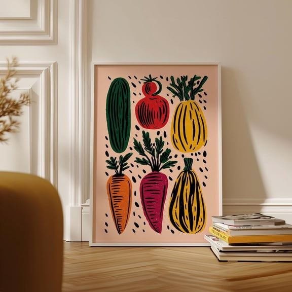 Vegetable Garden Illustration Multicolour Nature Kitchen Decor Unframed Paper Print