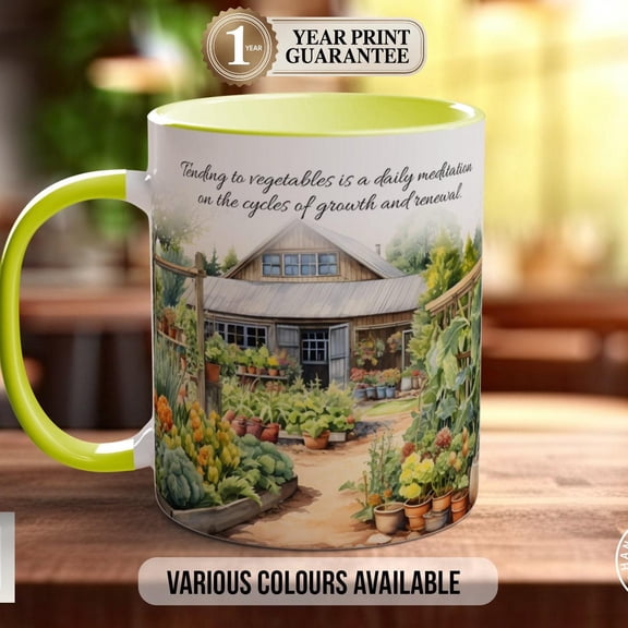 Vegetable Garden Mug: Coloured Bone China, Latte Options