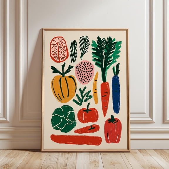 Vegetable Garden Multicolour Illustration Nature Kitchen Print Unframed Paper Print