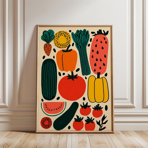 Vegetable Garden Multicolour Illustration Nature Wall Art Decor, Stretched Canvas 8x10in