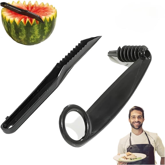 Vegetable Garnish Tool Set, Professional Spiral Slicer & V-Shape Carving Knife, Stainless Steel Salad Decorator for Cucumber, Potato & Radish