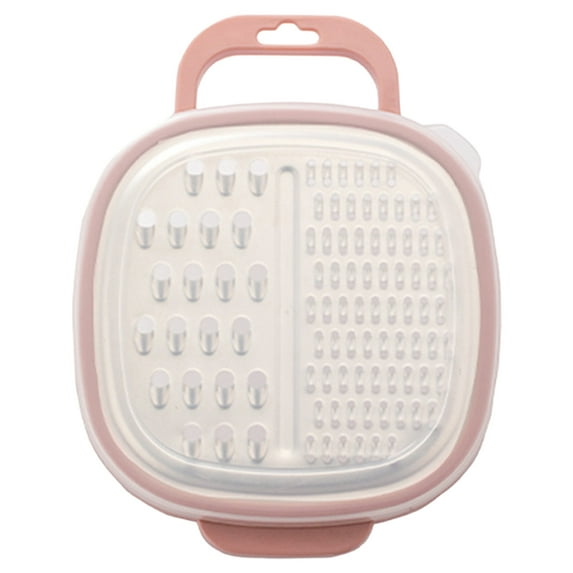 Vegetable Grater with Handle, Stainless Steel Box Grater,Kitchen Vegetable Shredder Slicer with Container ,Multi Purpose Vegetable Slicer for Cabbage, Ginger, Lemon, Coconut ,Carrot ,Potato(Pink L)