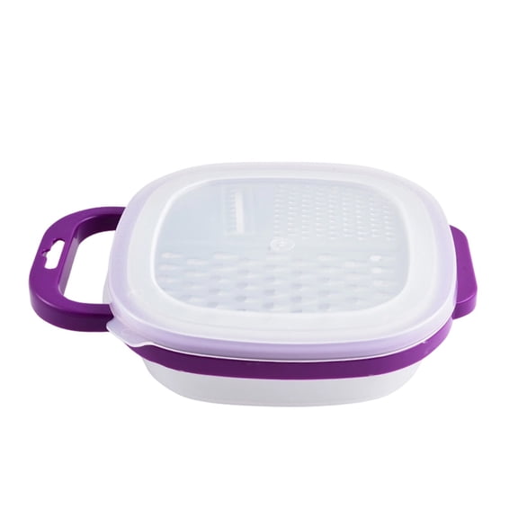 Vegetable Grater With Storage Container Multifunctional Food Slicer With Handle & Lid For Kitchen Prep(Purple-24.9X19.2Cm)