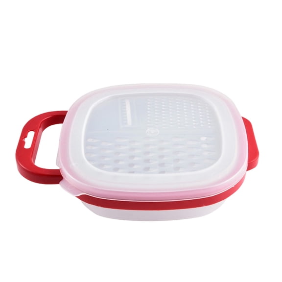 Vegetable Grater With Storage Container Multifunctional Food Slicer With Handle & Lid For Kitchen Prep(Red-24.9X19.2Cm)