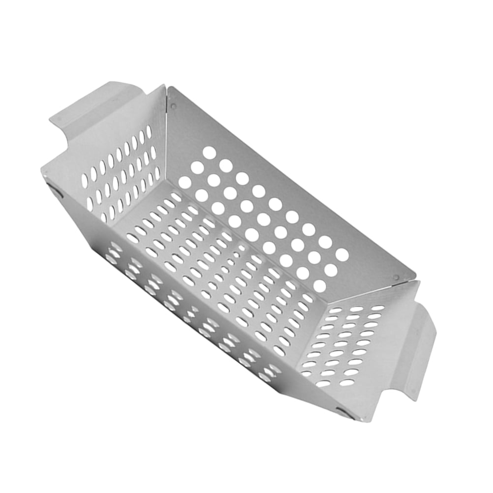 Vegetable Grill Basket Large Non Grid Pan Stainless Steel Perforated Grill Topper for Grilling Veggies Seafood Meats Chicken Silver