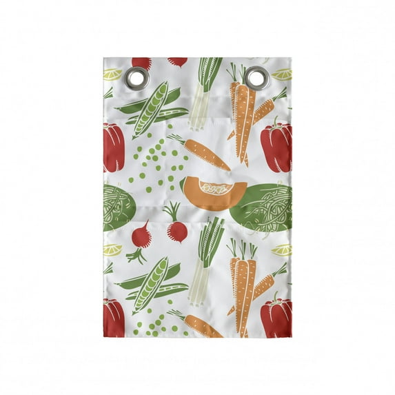 Vegetable Hanging Pocket Organizer, Cartoon Design Food Pattern with Carrot Pepper Soybean Pumpkin Slice and Pease, Printed Polyester Storage Bag with Pockets, 14" x 20", Multicolor