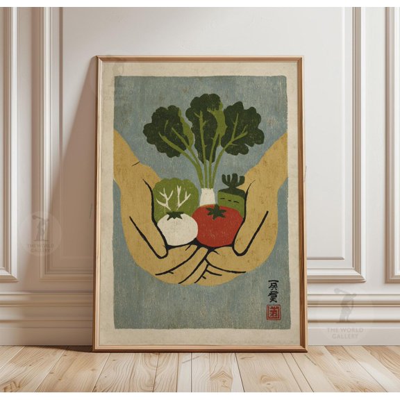 Vegetable Harvest Illustration Green Minimal Food Kitchen Poster Art, Unframed Poster