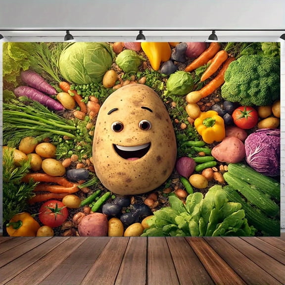 Vegetable Harvest Themed Colorful Polyester Backdrop Banner, Natural Element Fabric Background for Live Streaming, Birthday Party, Indoor Room and Outdoor Garden Yard Decor 82.6x59 Inch