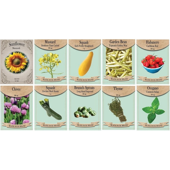 Vegetable & Herb Seed Set 20 Pack (10 Varieties) Non-GMO Heirloom Garden Seeds Zucchini, Oregano, Sunflower
