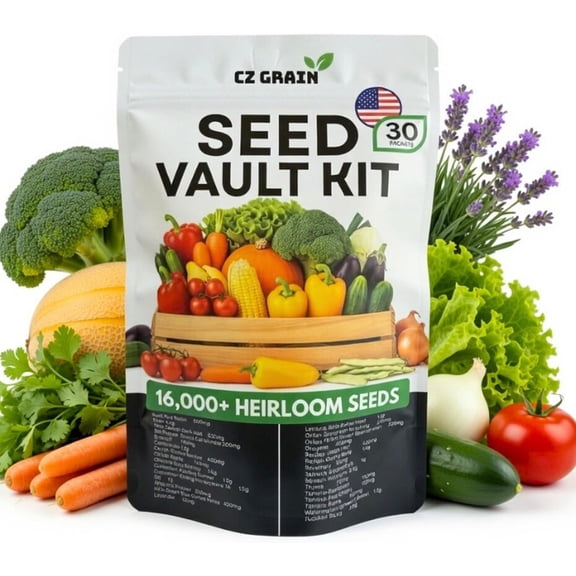 Vegetable & Herb Seed Vault Kit  30 Variety Heirloom Garden Seed Packets  16,000+ Non-GMO Seeds for Planting  Survival Garden Starter Set  30 Plant Markers Included