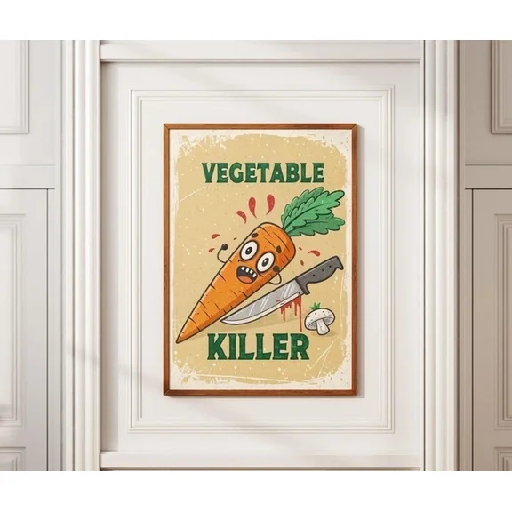 Vegetable Kil.Ler Poster Funny Retro Kitchen Art Quirky Cooking Decor Art
