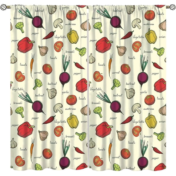 Vegetable Kitchen Curtain, Farm Fresh Kitchen Curtain, Farm Themed Tomatoes, Carrots, Bell Peppers, Kitchen Bedroom Living Room Printed Window Treatments 84" W X 84" L
